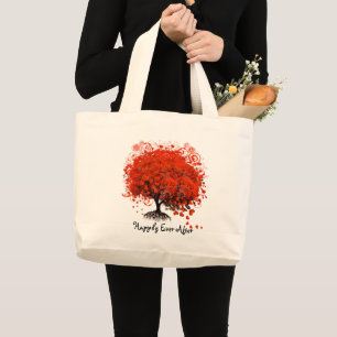 Roter Herzblatt-Baum Flitterwochen-Strandtasche Jumbo Stoffbeutel