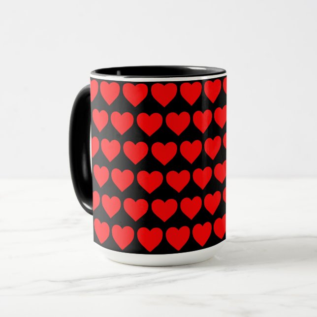 Roter Herzen Design Muster Valentinstag Liebe Tasse (Vorderseite Links)