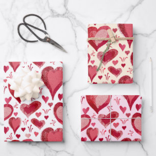 Roter Herzen Musterzeichnung Valentinstag Geschenkpapier Set