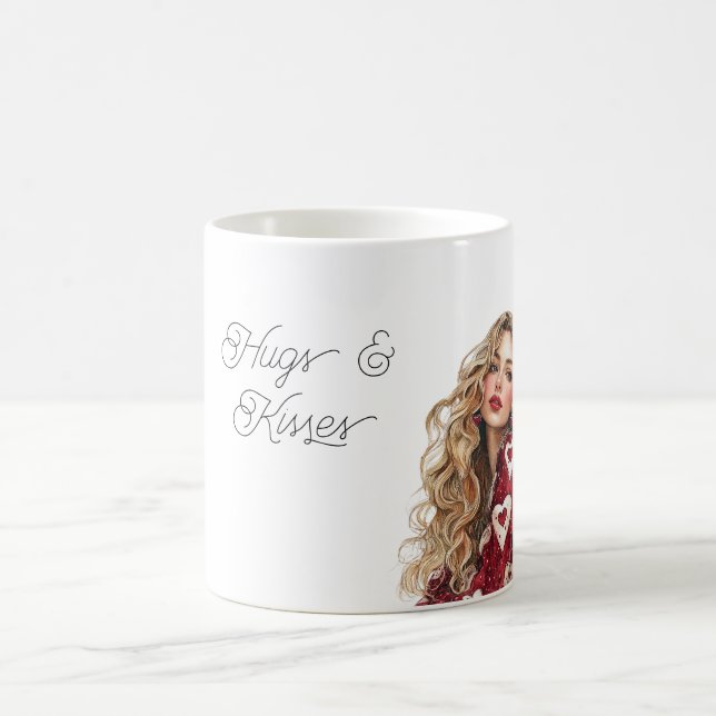 Roter Herzen Pullover Mädchen Valentinstag Umarmen Kaffeetasse (Mittel)