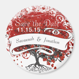 Roter Herzleaf Baum Save the Date unter Sternen Magnet
