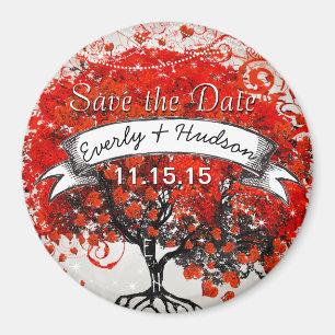 Roter Herzleaf Baum Save the Date unter Sternen Magnet
