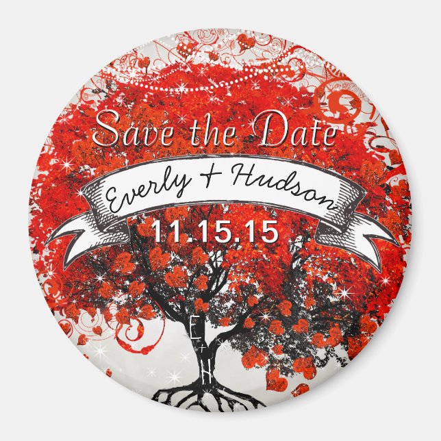 Roter Herzleaf Baum Save the Date unter Sternen Magnet (Vorne)