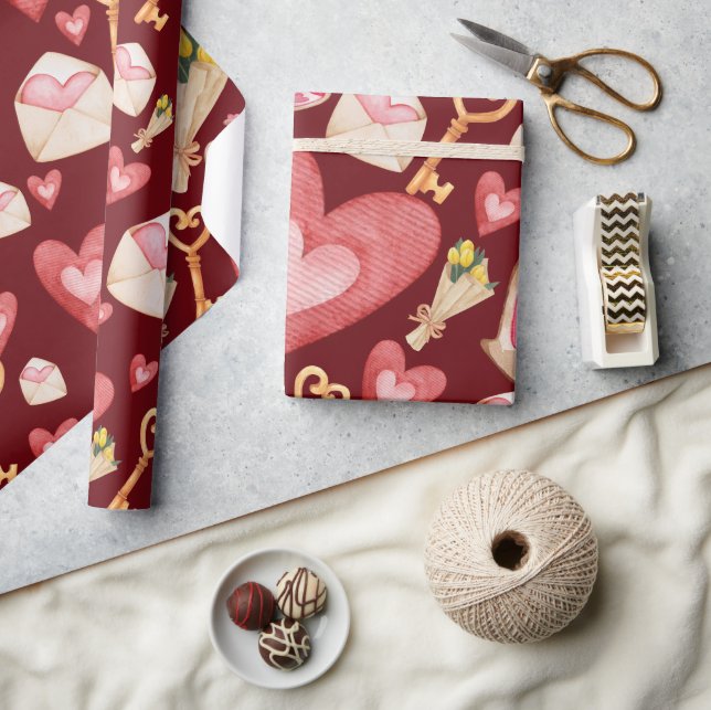 Roter Herzstil Geschenkpapier (Kunsthandwerk)