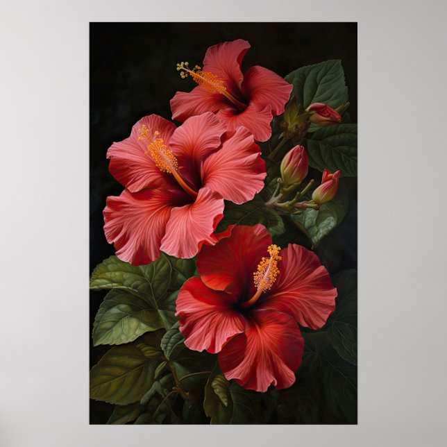 Roter Hibiskus Blume Art Print Poster (Vorne)