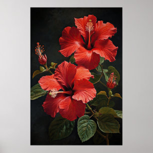 Roter Hibiskus Blume Art Print Poster