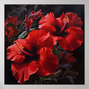 Roter Hibiskus Blume Art Print Poster