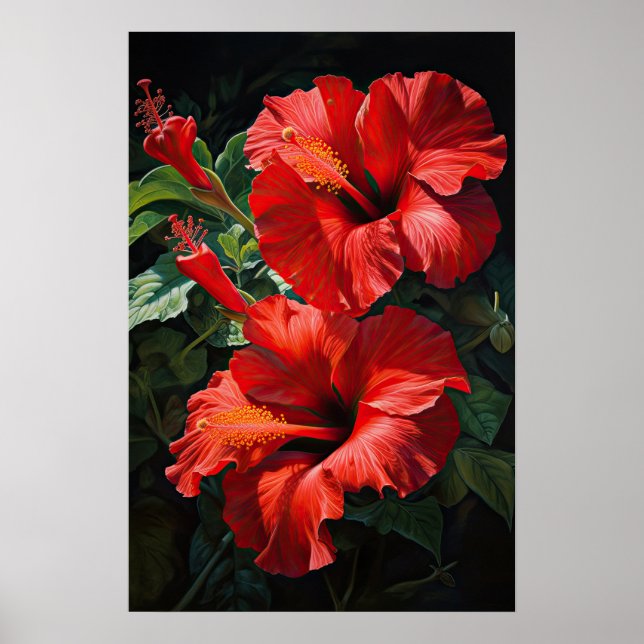 Roter Hibiskus Blume Art Print Poster (Vorne)