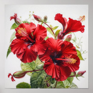 Roter Hibiskus Blume Art Print Poster
