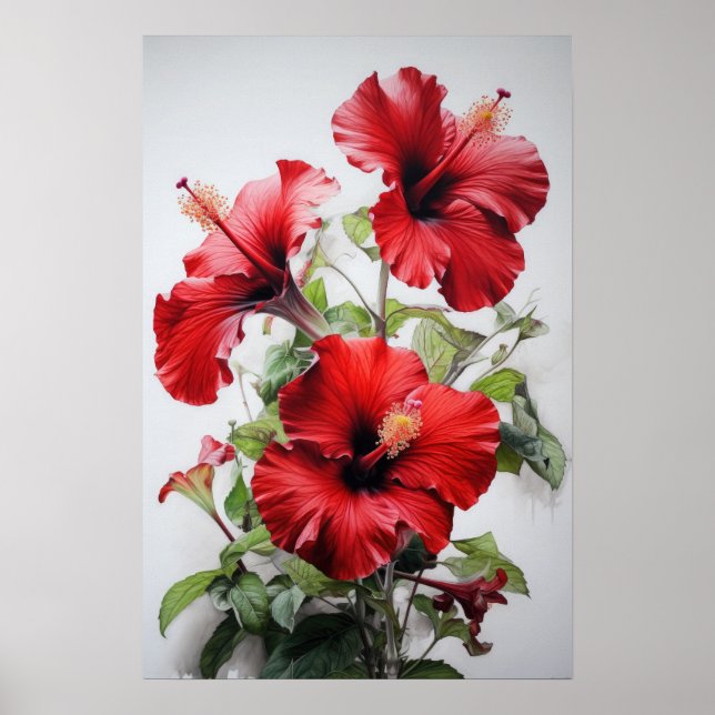 Roter Hibiskus Blume Art Print Poster (Vorne)