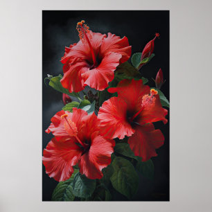 Roter Hibiskus Blume Art Print Poster