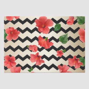 Roter Hibiskus Blume auf schwarz und beige Zickzac Seidenpapier