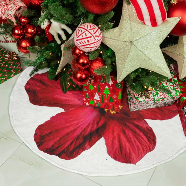 Roter Hibiskus Blume Baumrock Polyester Weihnachtsbaumdecke (Red Hibiscus Flower Tree Skirt)