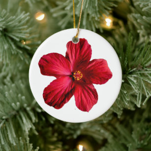 Roter Hibiskus Blume Circle Ornament