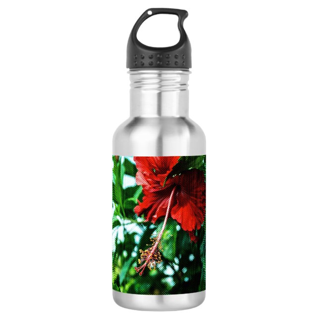 Roter Hibiskus Blume Edelstahlflasche (Vorderseite)