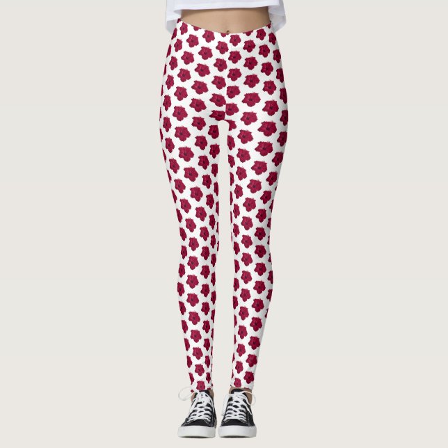 Roter Hibiskus Blume Leggings (Vorderseite)