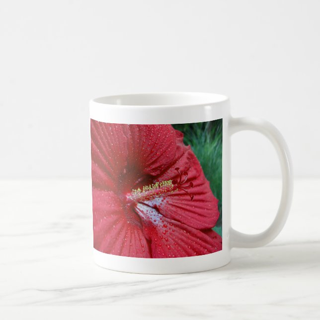 Roter Hibiskus Blume mit Raindrops-Foto Kaffeetasse (Rechts)