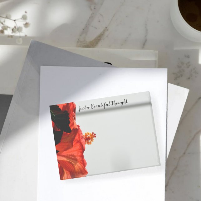 Roter Hibiskus Blume nur schöne Gedanken Grau Post-it Klebezettel (Von Creator hochgeladen)