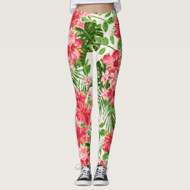 Roter Hibiskus Blume Weißer Hintergrund Leggings