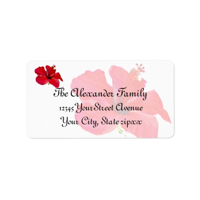 Roter Hibiskus der tropischen Blume Adressaufkleber (Vorne)