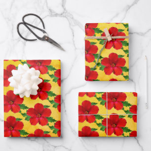 Roter Hibiskus Geschenkpapier Set