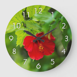 Roter Hibiskus Hawaii Tropische Blume Große Wanduhr
