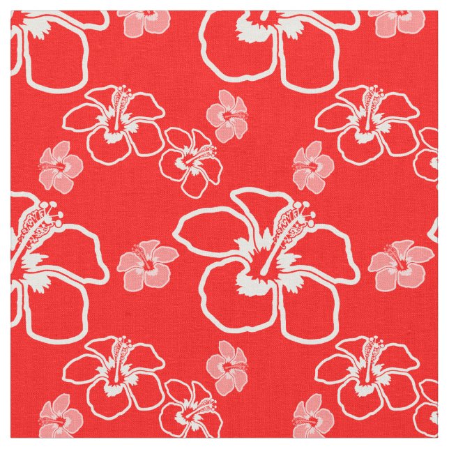 Roter Hibiskus-Hawaiianer Stoff (Nahaufnahme)