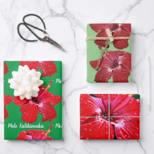 Roter Hibiskus Mele Kalikimaka Geschenkpapier Set