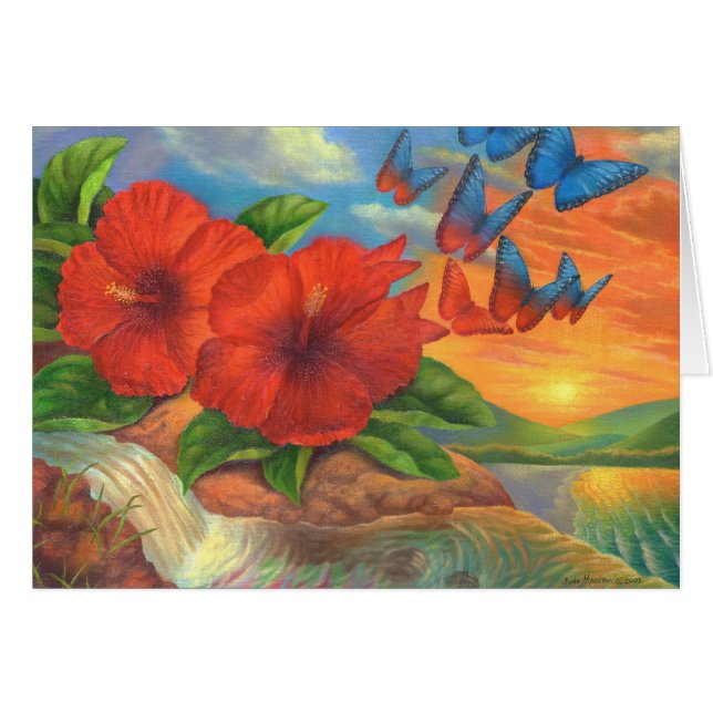 Roter Hibiskus mit Blumen mit (Vorderseite (Horizontal))