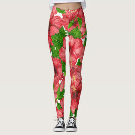 Roter Hibiskus Muster II Leggings