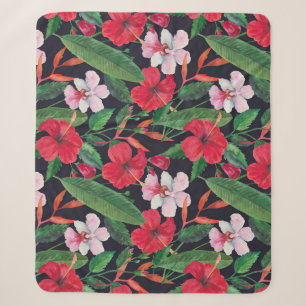 Roter Hibiskus, Orchideen, tropische Wasserfarbe. Sherpadecke