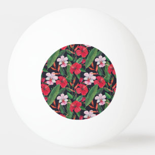 Roter Hibiskus, Orchideen, tropische Wasserfarbe. Tischtennisball