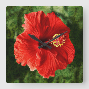 Roter Hibiskus Quadratische Wanduhr
