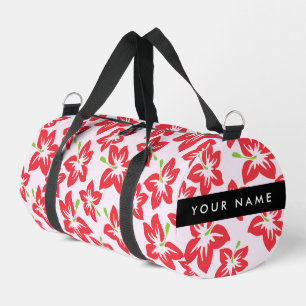 Roter Hibiskus, Rote Blume, Ihr Name Duffle Bag