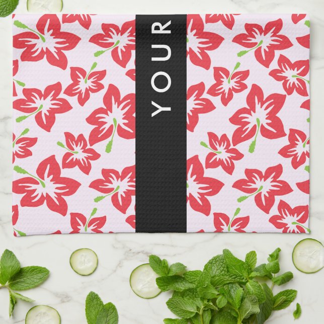 Roter Hibiskus, Rote Blume, Ihr Name Geschirrtuch (Gefaltet)