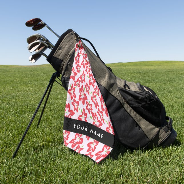 Roter Hibiskus, Rote Blume, Ihr Name Golfhandtuch (Gras)