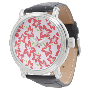Roter Hibiskus, rote Blume, Muster von Blume Armbanduhr