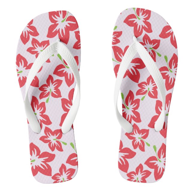 Roter Hibiskus, rote Blume, Muster von Blume Flip Flops (Fußbett)