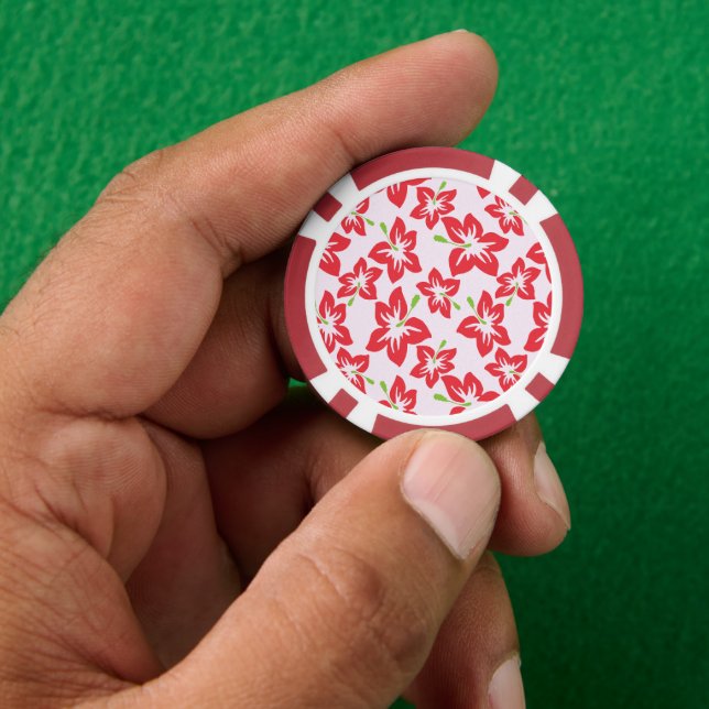 Roter Hibiskus, rote Blume, Muster von Blume Pokerchips (Hand)