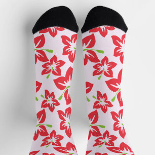 Roter Hibiskus, rote Blume, Muster von Blume Socken