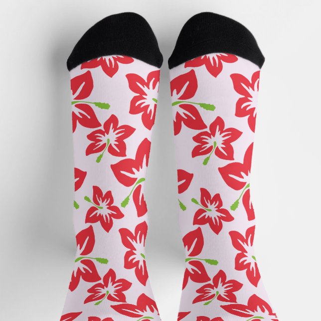 Roter Hibiskus, rote Blume, Muster von Blume Socken (Oben)