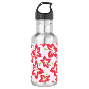 Roter Hibiskus, rote Blumen, Blumenmuster Edelstahlflasche