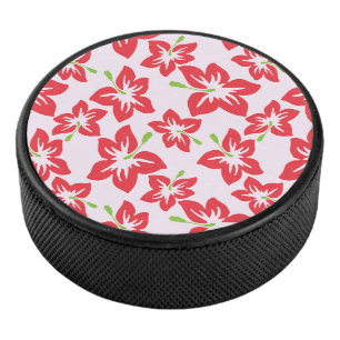 Roter Hibiskus, rote Blumen, Blumenmuster Eishockey Puck