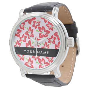 Roter Hibiskus, rote Blumen, Ihr Name Armbanduhr