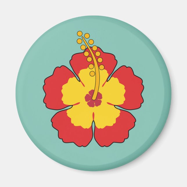 Roter Hibiskus Tropische Blume Magnet (Vorne)