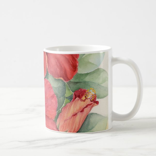 Roter Hibiskus-tropische Blumen-Malerei - multi Kaffeetasse (Rechts)