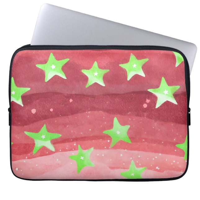 Roter Himmel mit Sternen Laptopschutzhülle (Vorderseite)
