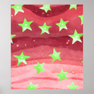 Roter Himmel mit Sternen Poster