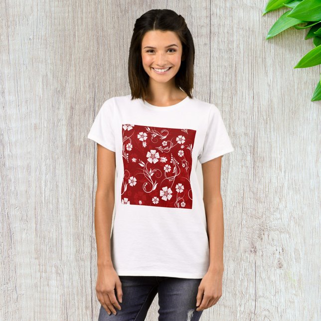 Roter Hintergrund der weißen Blume T-Shirt (Von Creator hochgeladen)