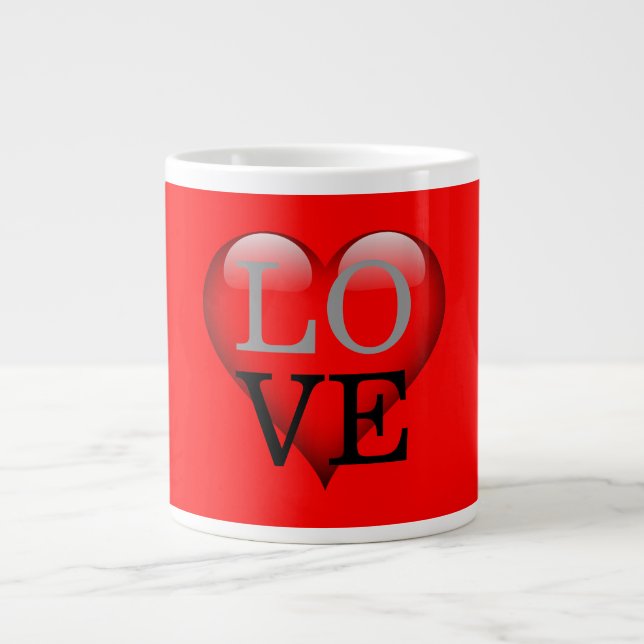 Roter Hintergrund Liebe Hochzeitsherz Jumbo-Tasse (Vorderseite)